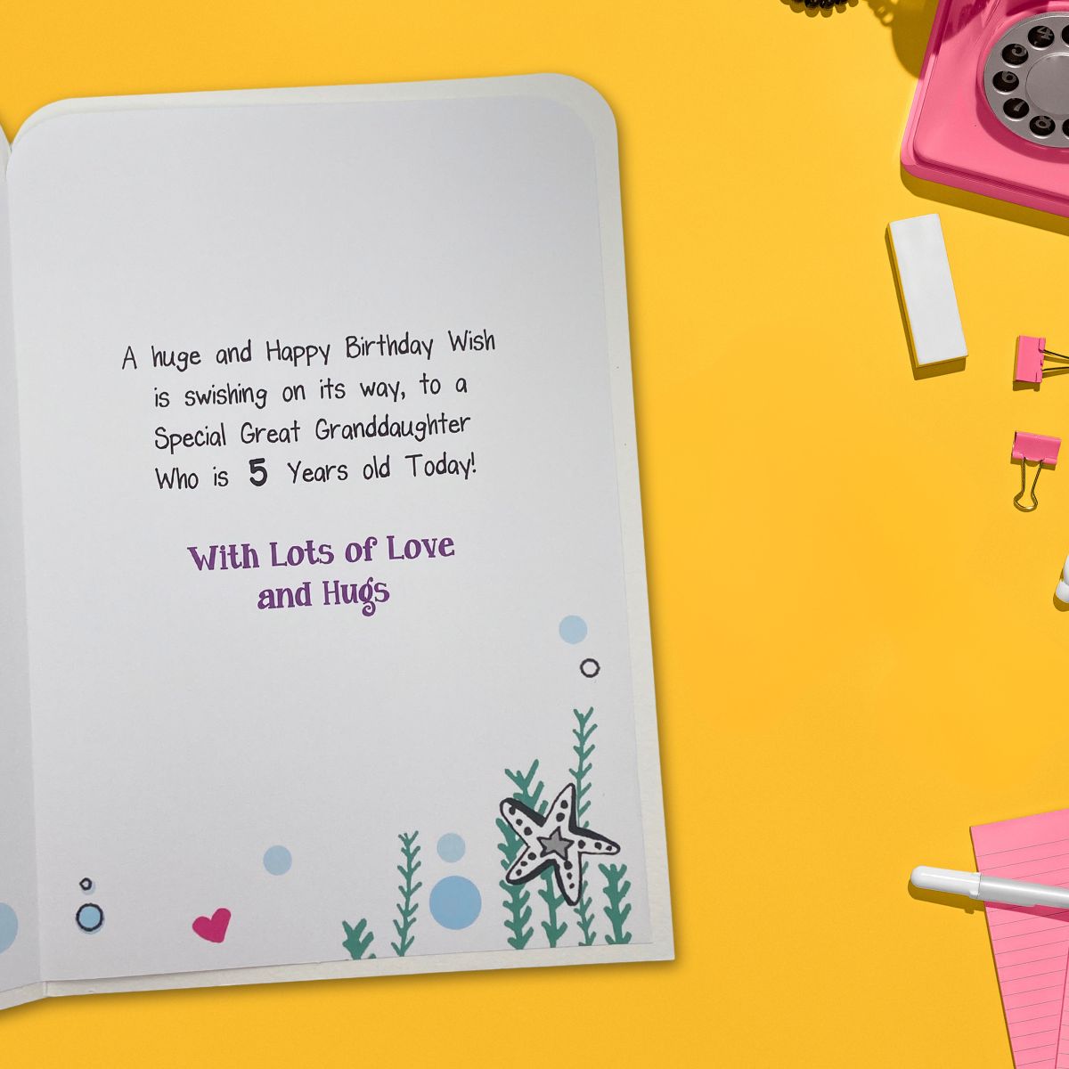 Great Granddaughter 5th Birthday Card - Twingles Mermaid