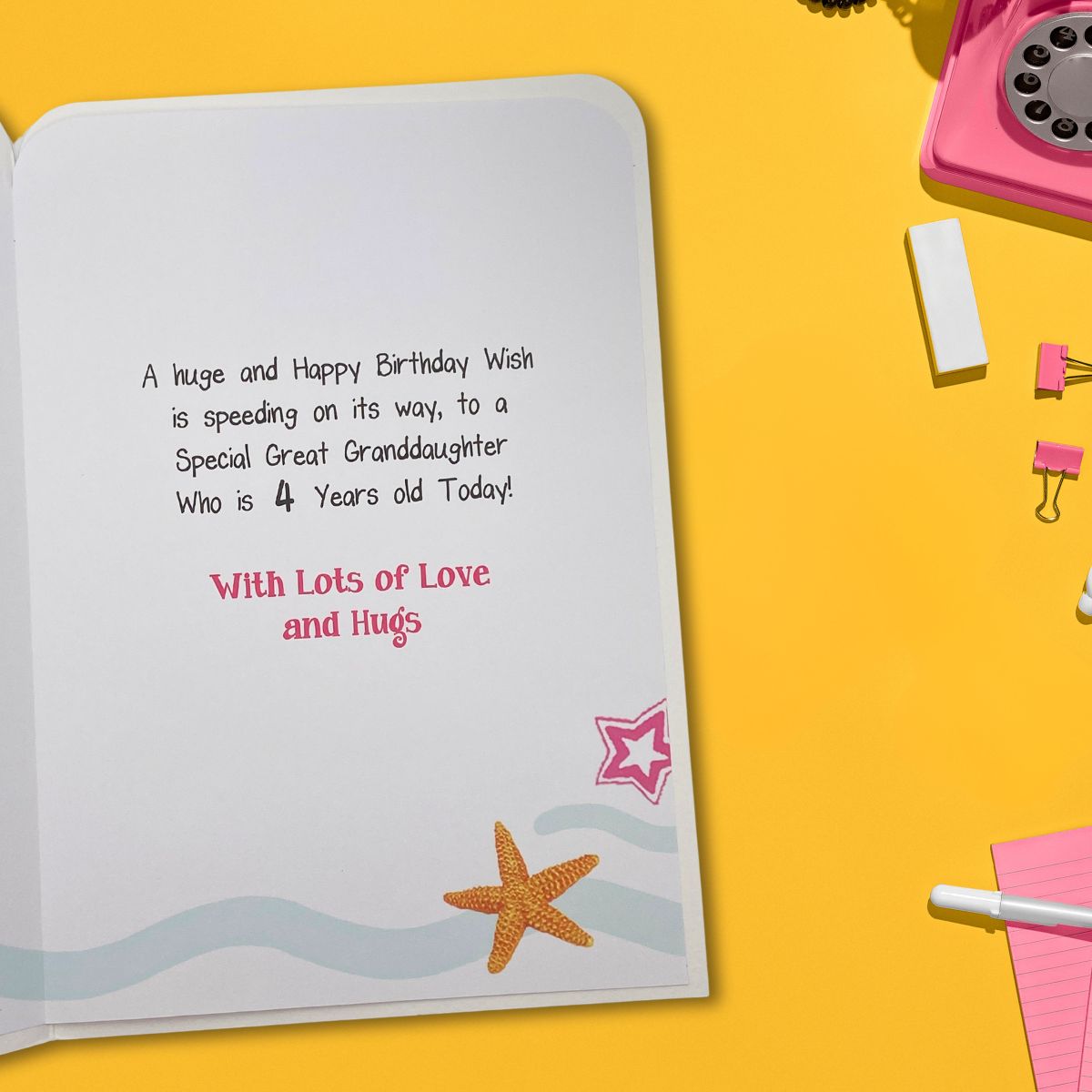 Great Granddaughter 4th Birthday Card - Twingles Swimmer & Ice Cream