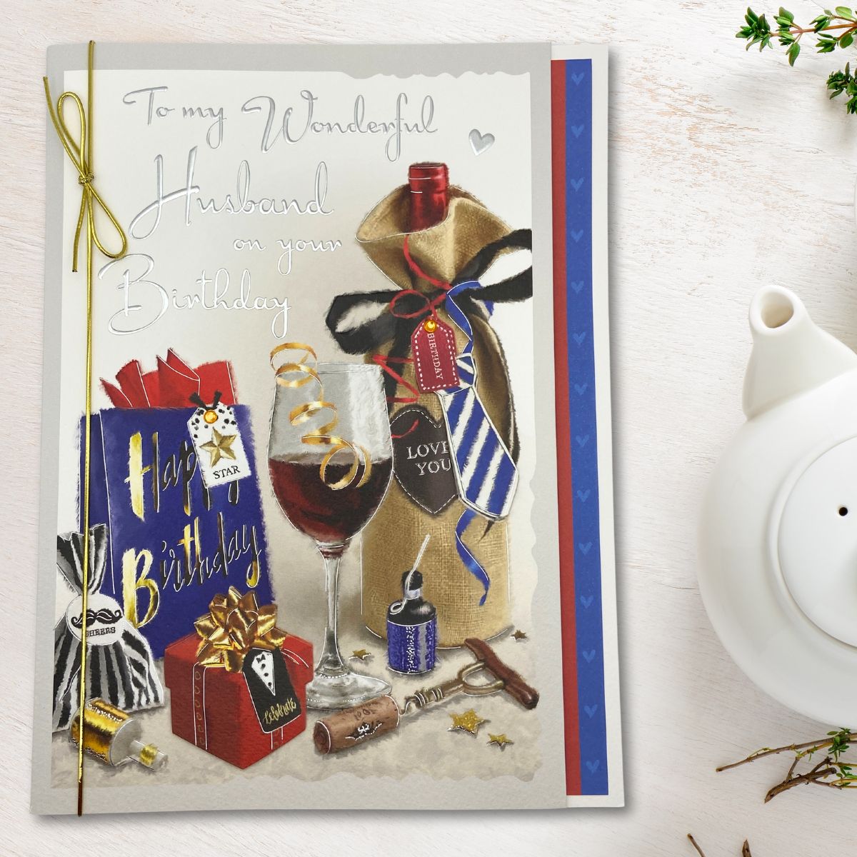 Husband Birthday Card - Large Velvet With Ribbon