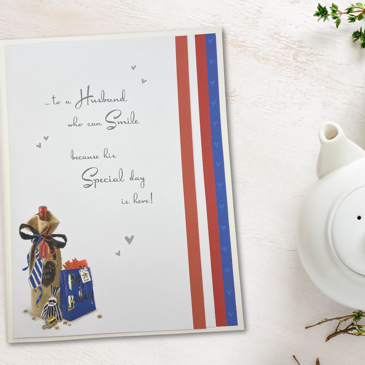 Husband Birthday Card - Large Velvet With Ribbon