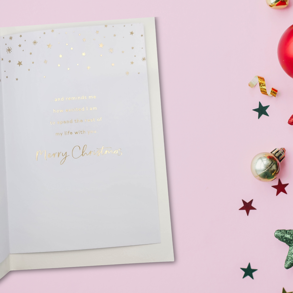 Fiancée Christmas Card - Gold & Red Tree
