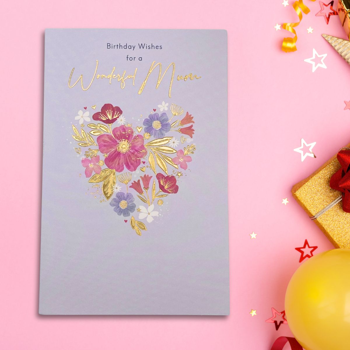 Mum Birthday Card - Simply Traditional Floral Heart
