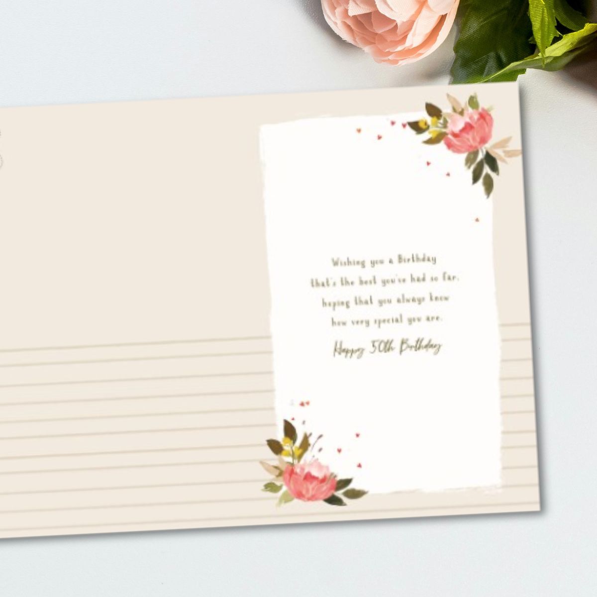 Auntie 50th Birthday Card - Skylight Floral Hand Tied Bouquet