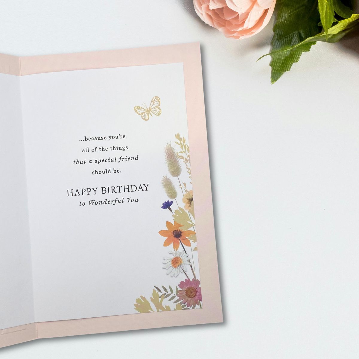 Friend Birthday Card - Floral Border With Butterflies