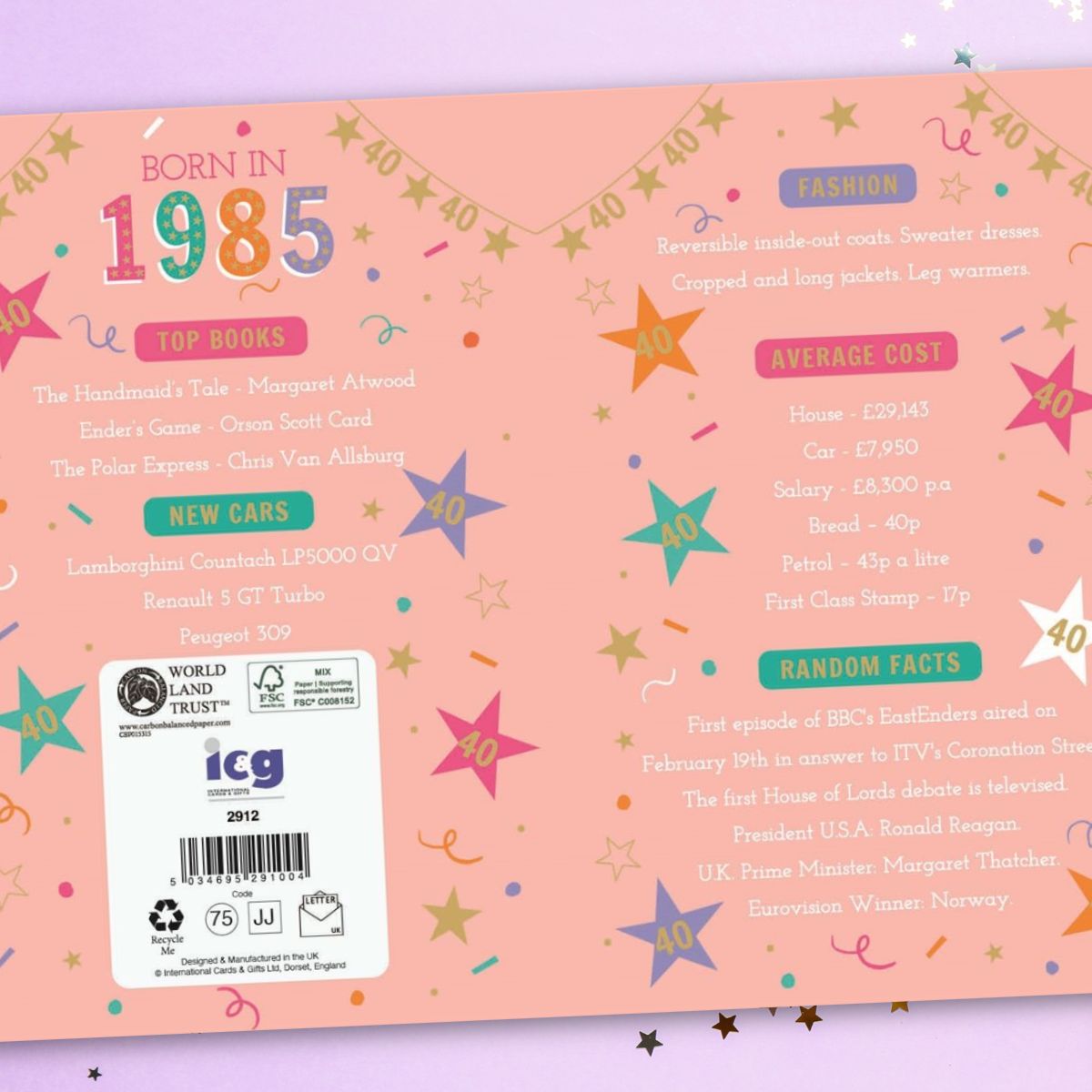 40th Birthday Card - Born In 1985 A Year To Remember Pink