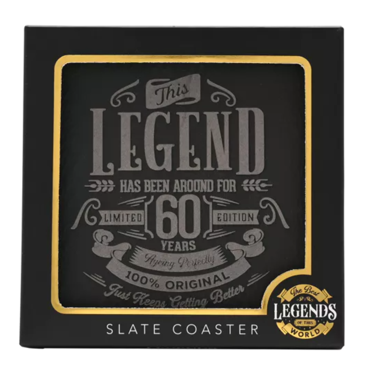 Age 60 Gift - Harvey Makin Legend Slate Coaster - 60 Years