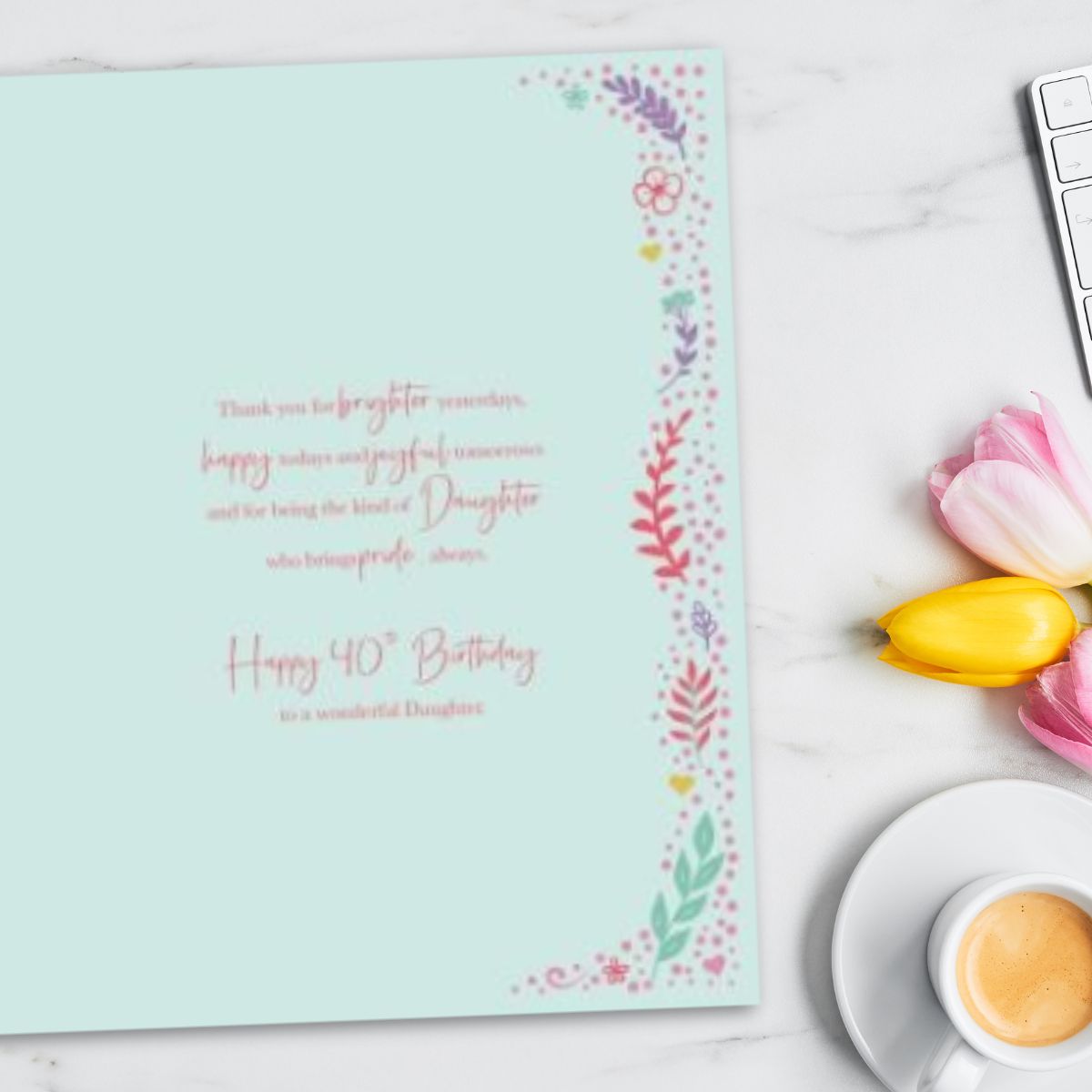 Daughter 40th Birthday Card -Floral Heart