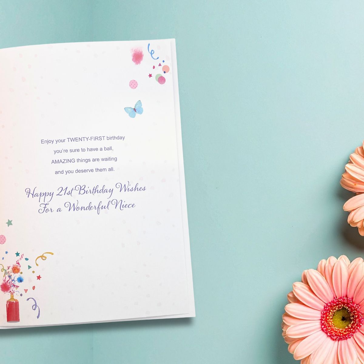 Niece 21st Birthday Card - Floral Cake