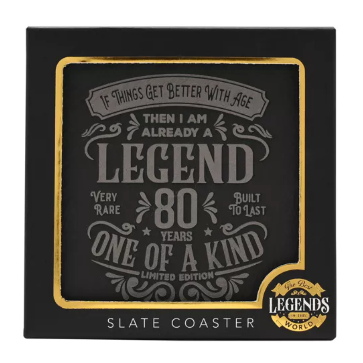 Age 80 Gift - Harvey Makin Legend Slate Coaster - 80 Years