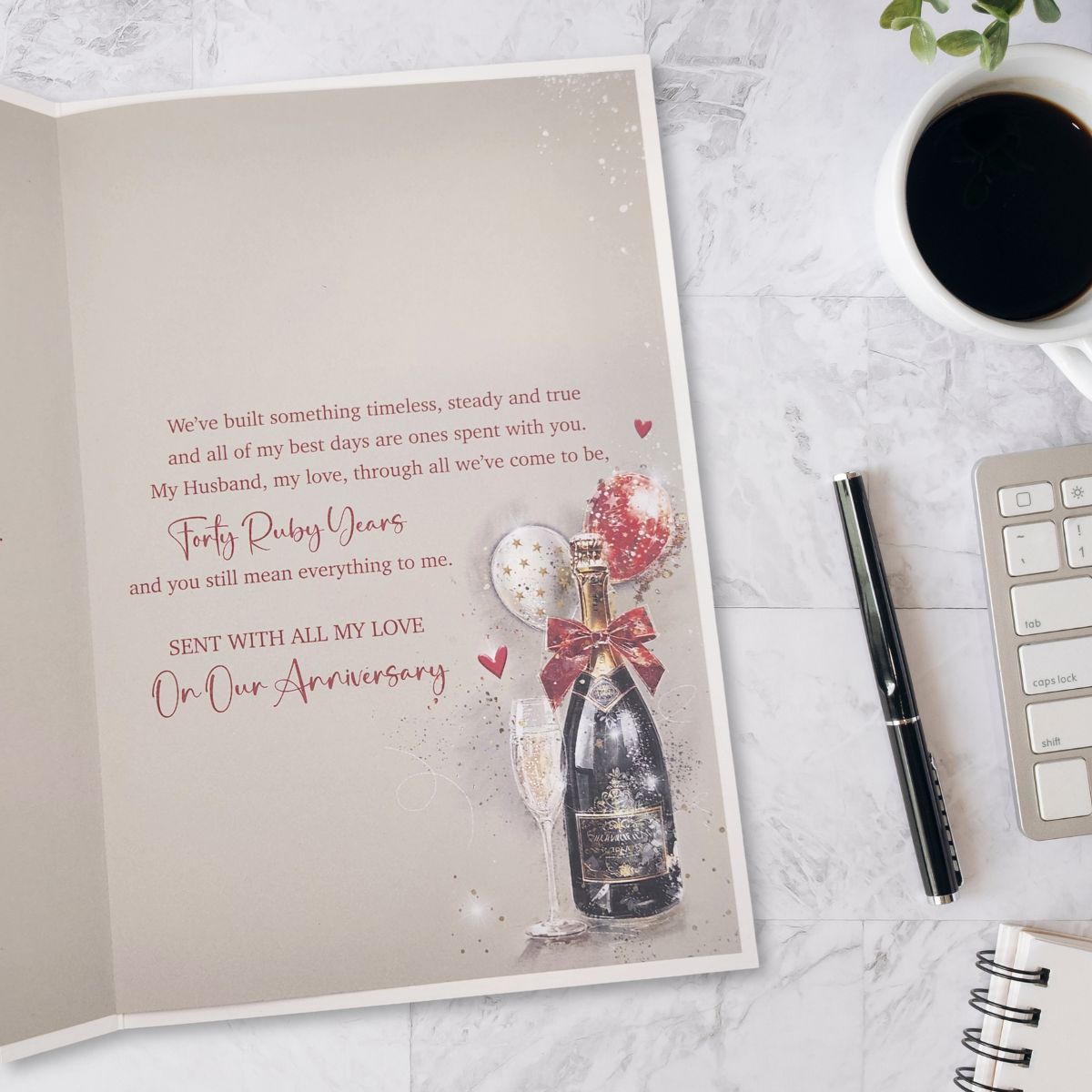Husband Ruby Wedding Anniversary Card - 40th Champagne & Balloons