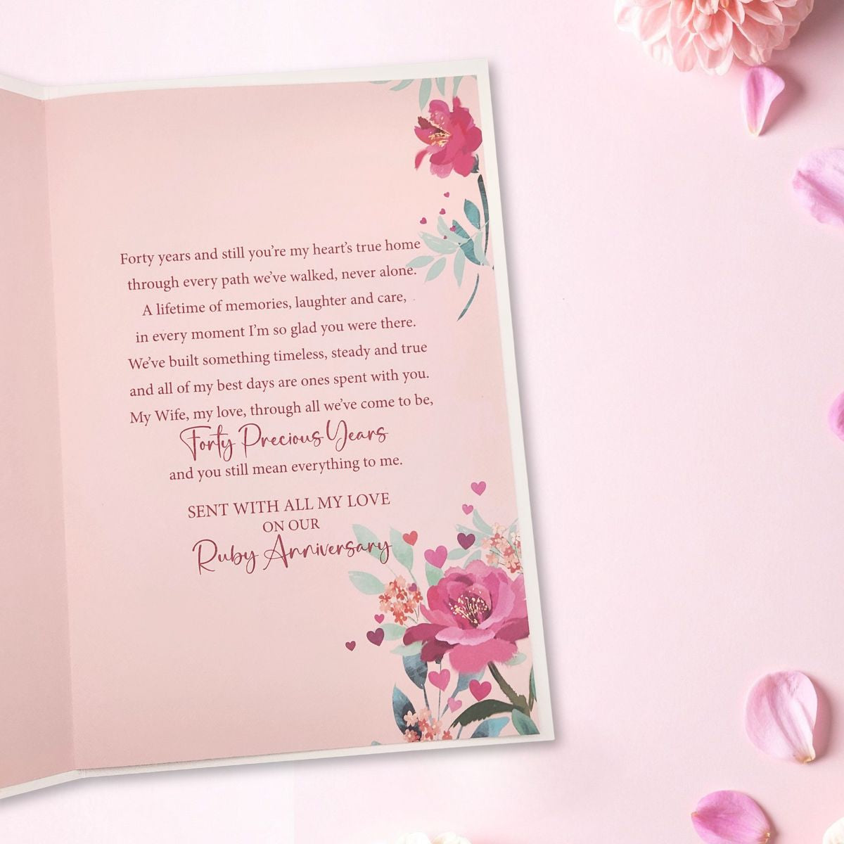 Wife Ruby Wedding Anniversary Card - 40th Floral Border