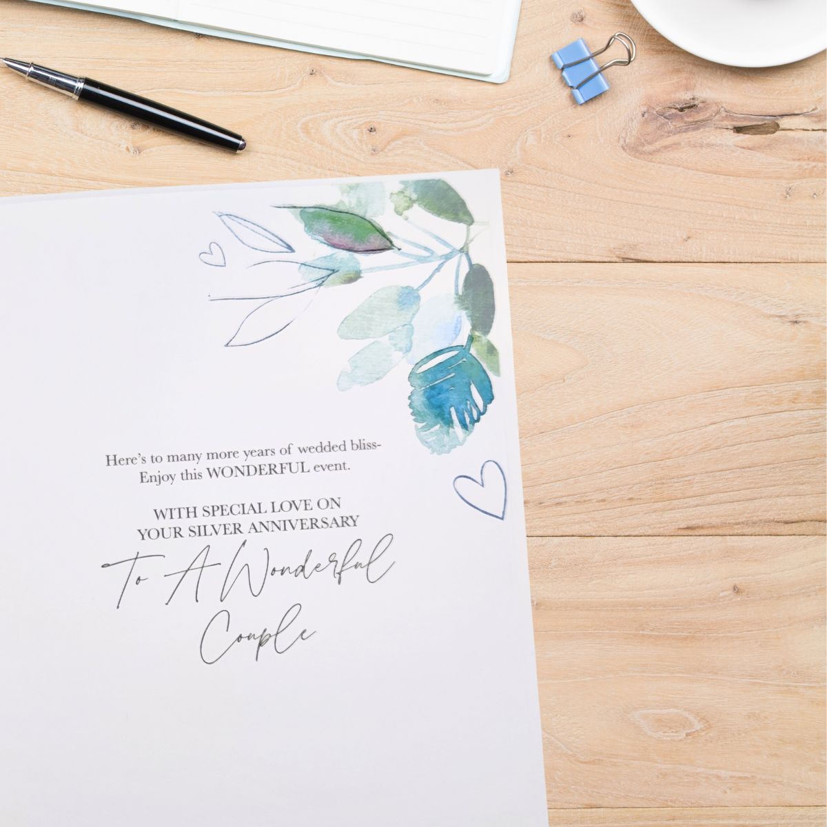 Silver Wedding Anniversary Card - 25th Floral Hearts