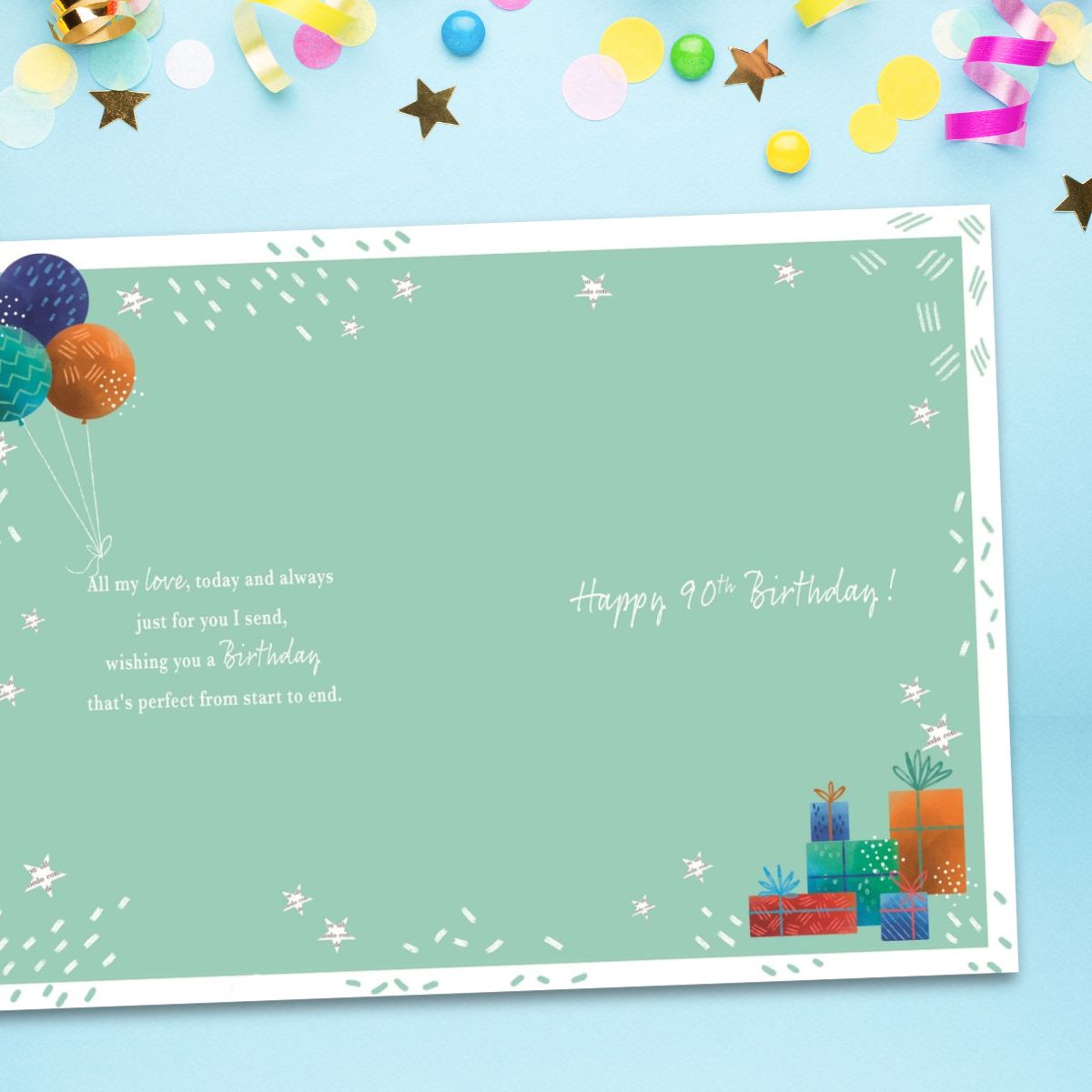 Husband 90th Birthday Card - Balloons & Gifts