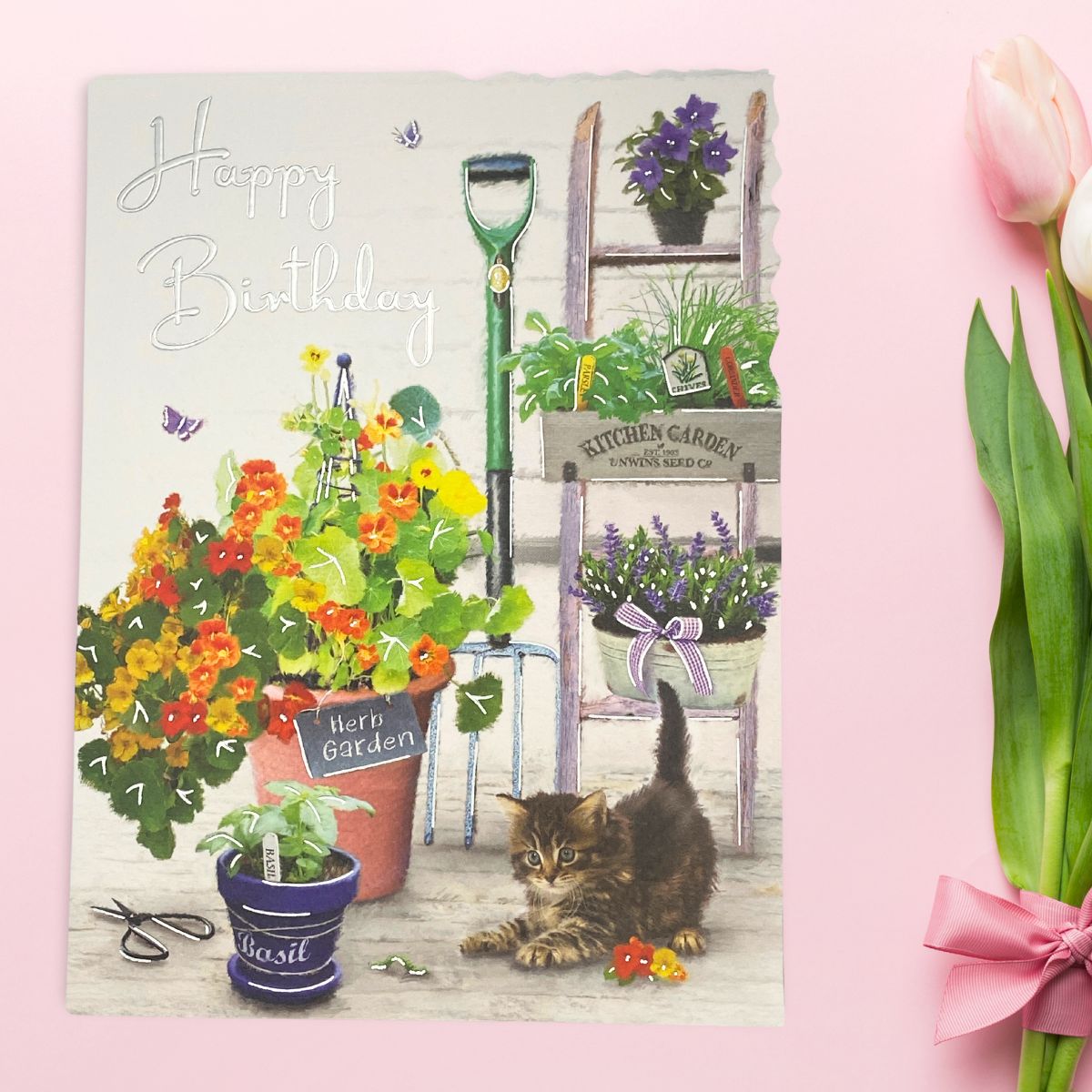 Velvet Birthday Card - Kitten & Herb Garden