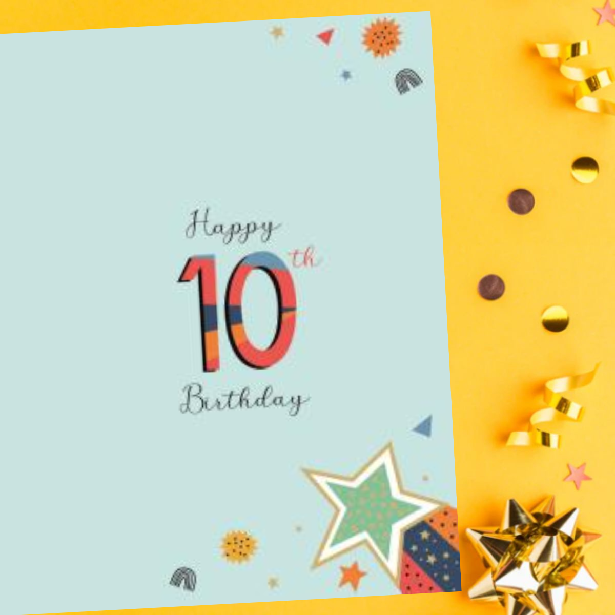 Great Grandson 10th Birthday Card - Colourful Stars