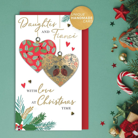 Daughter & Fiancé Christmas Card - Decorated Baubles Embellished
