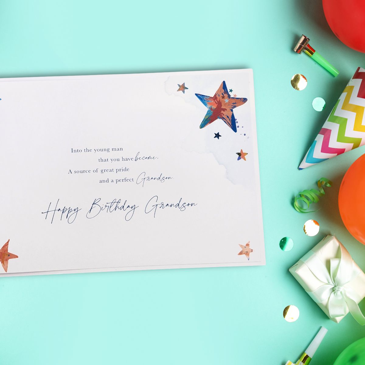 Grandson Birthday Card - Landscape Stars