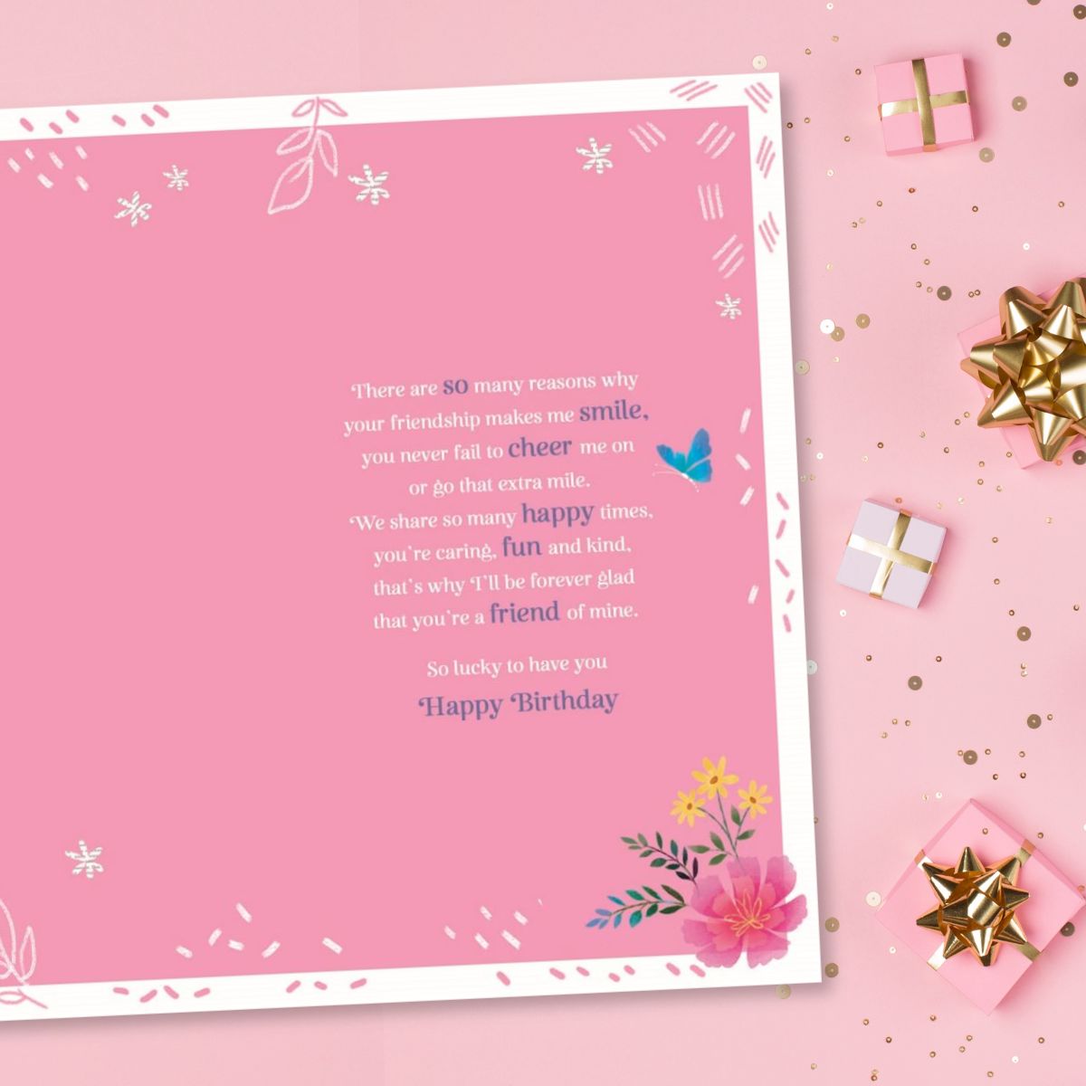 Enchanted Birthday Card - Friend Floral Text