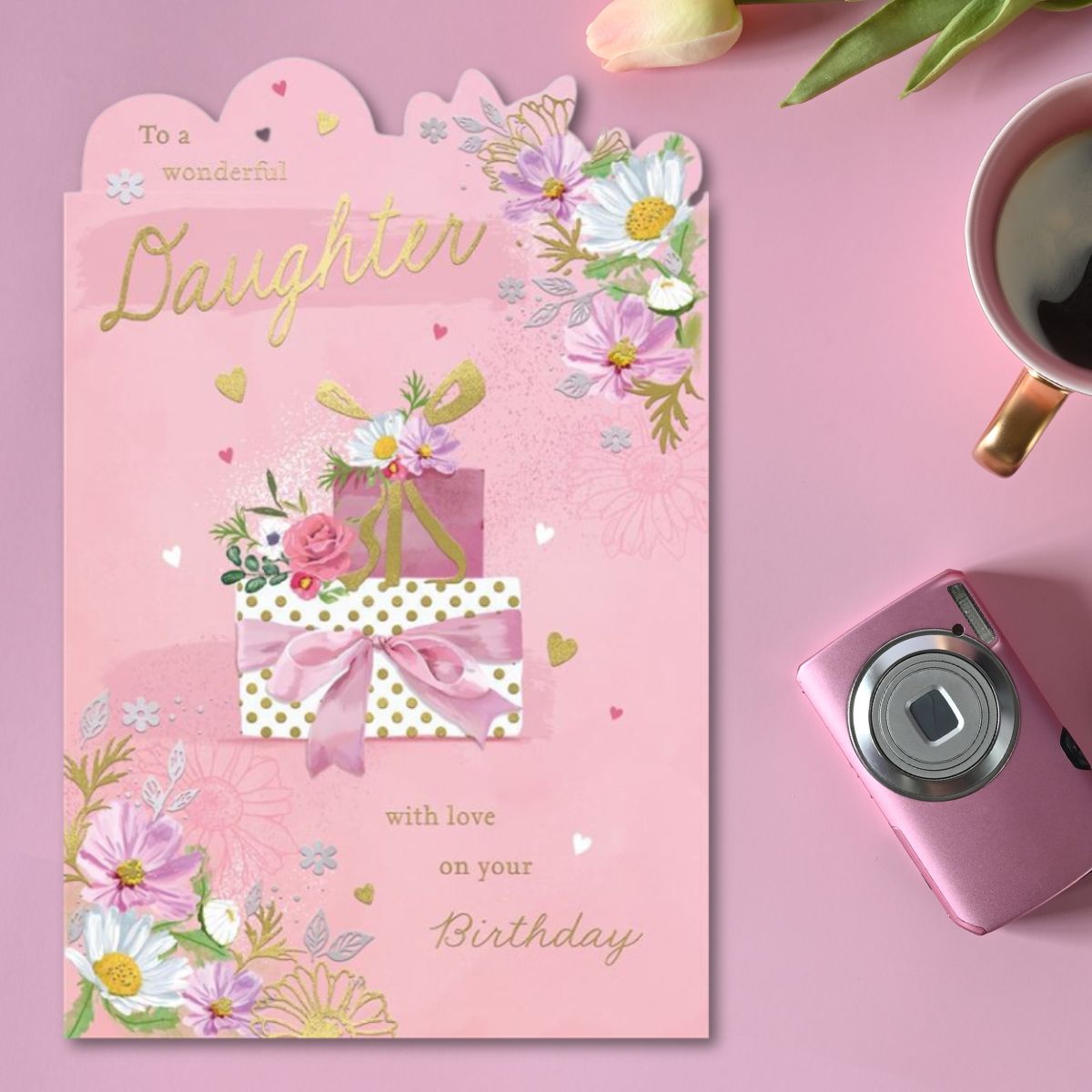 Daughter Birthday Card - Large Luxury Floral Gift Stack