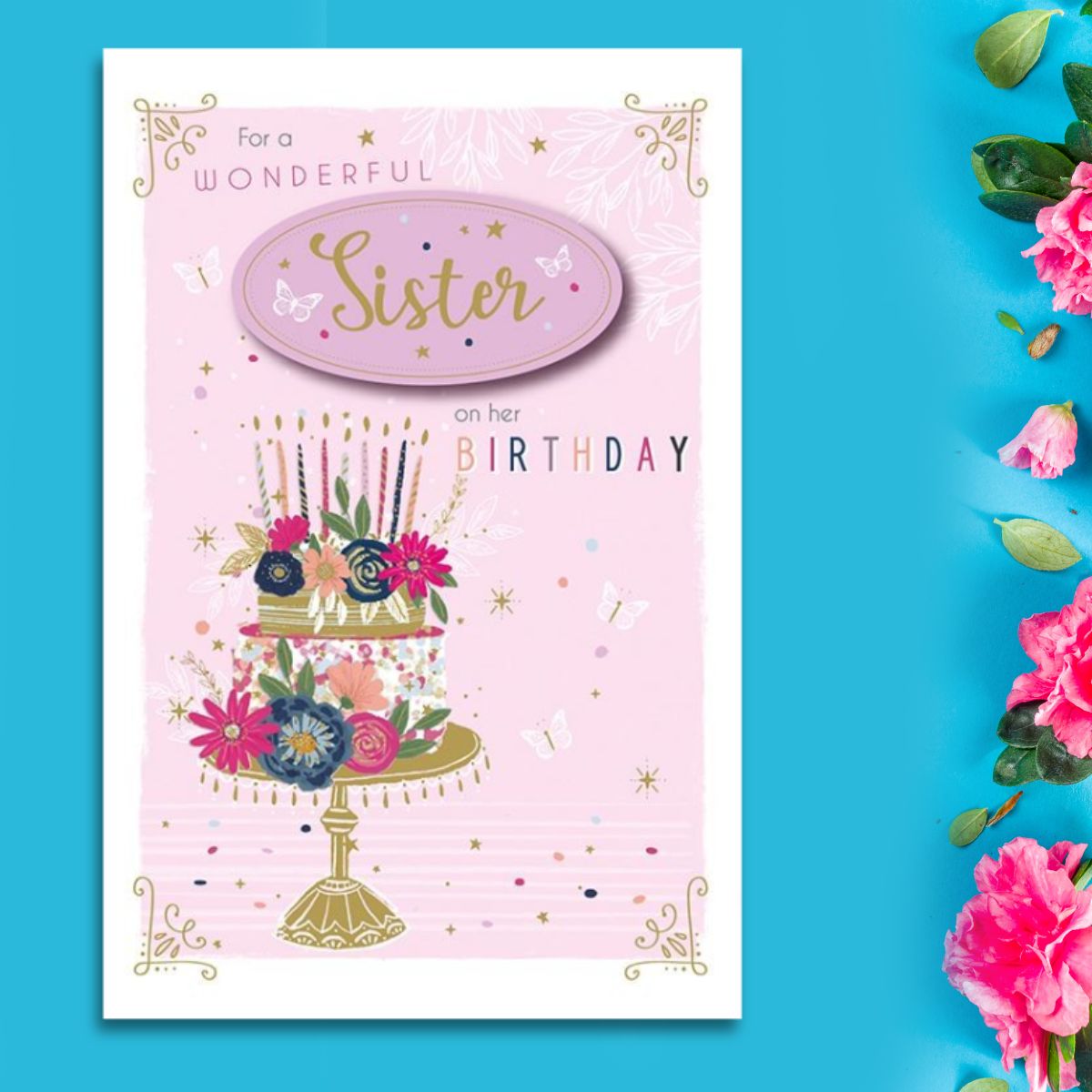 Sister Birthday Card - Large Pavillion Floral Cake