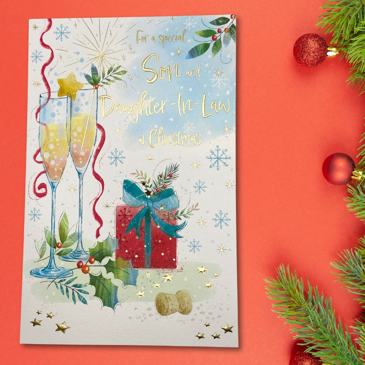 Son & Daughter-In-Law Large Christmas Card - Awash With Colour