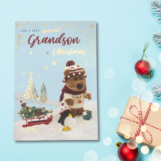 Grandson Christmas Card - Barley Bear