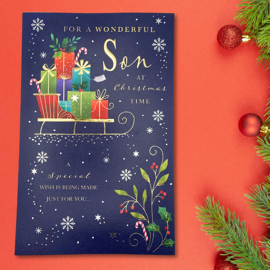 Son Large Christmas Card - Luxury Sleigh