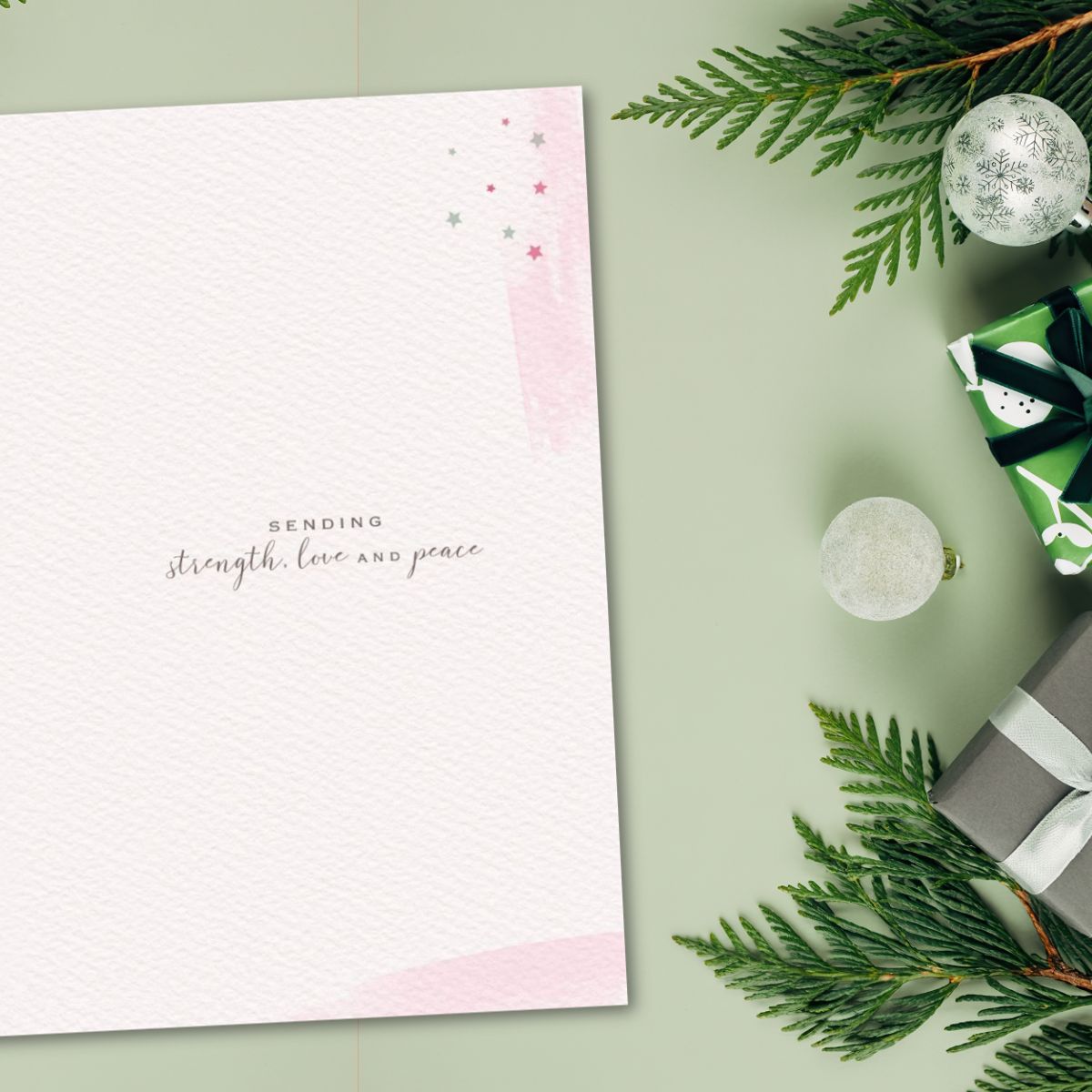 Caring Thoughts Christmas Card - Floral Wreath