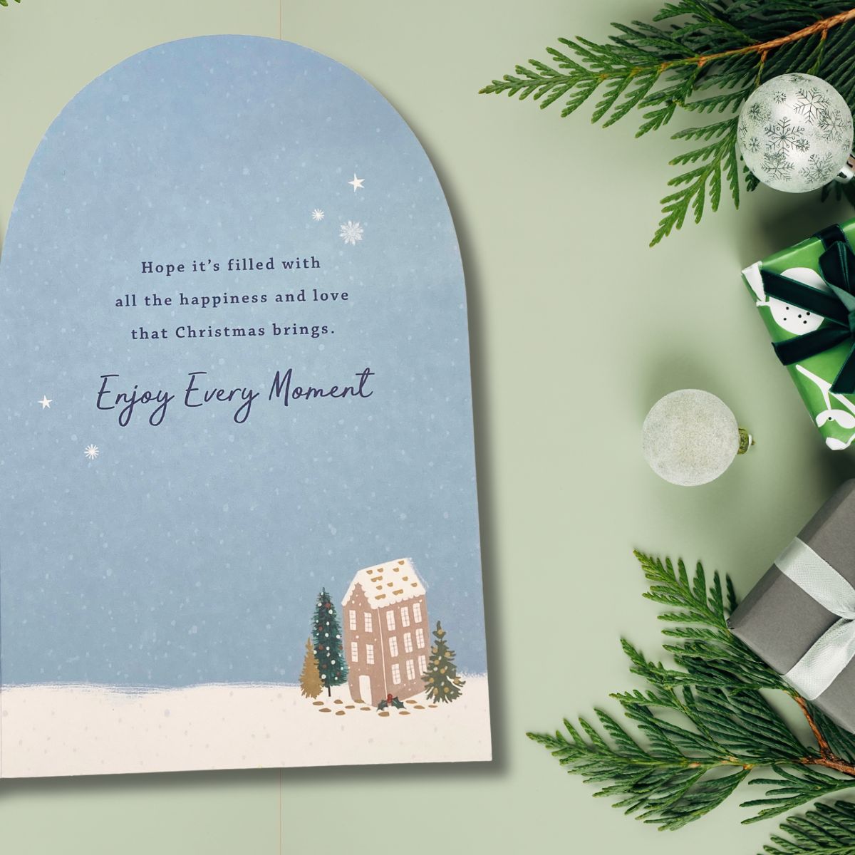 First Christmas In New Home Card - Snowglobe Scene