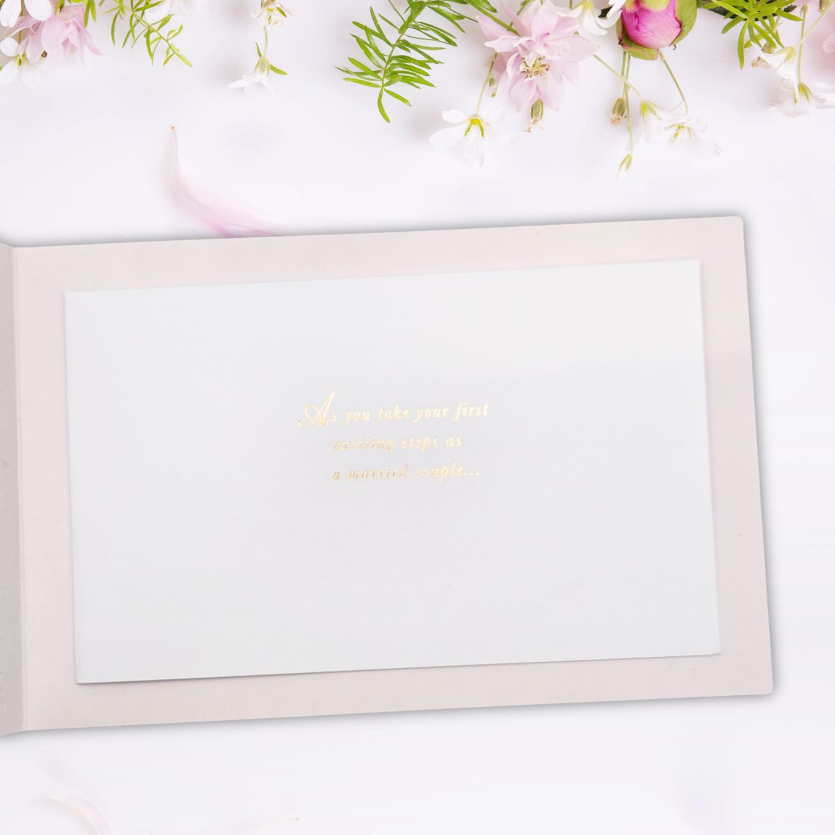 Wedding Day Card - Gold Floral Border Landscape