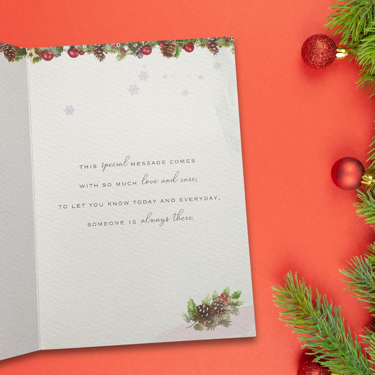 Caring Thoughts Christmas Card - Robin Wreath