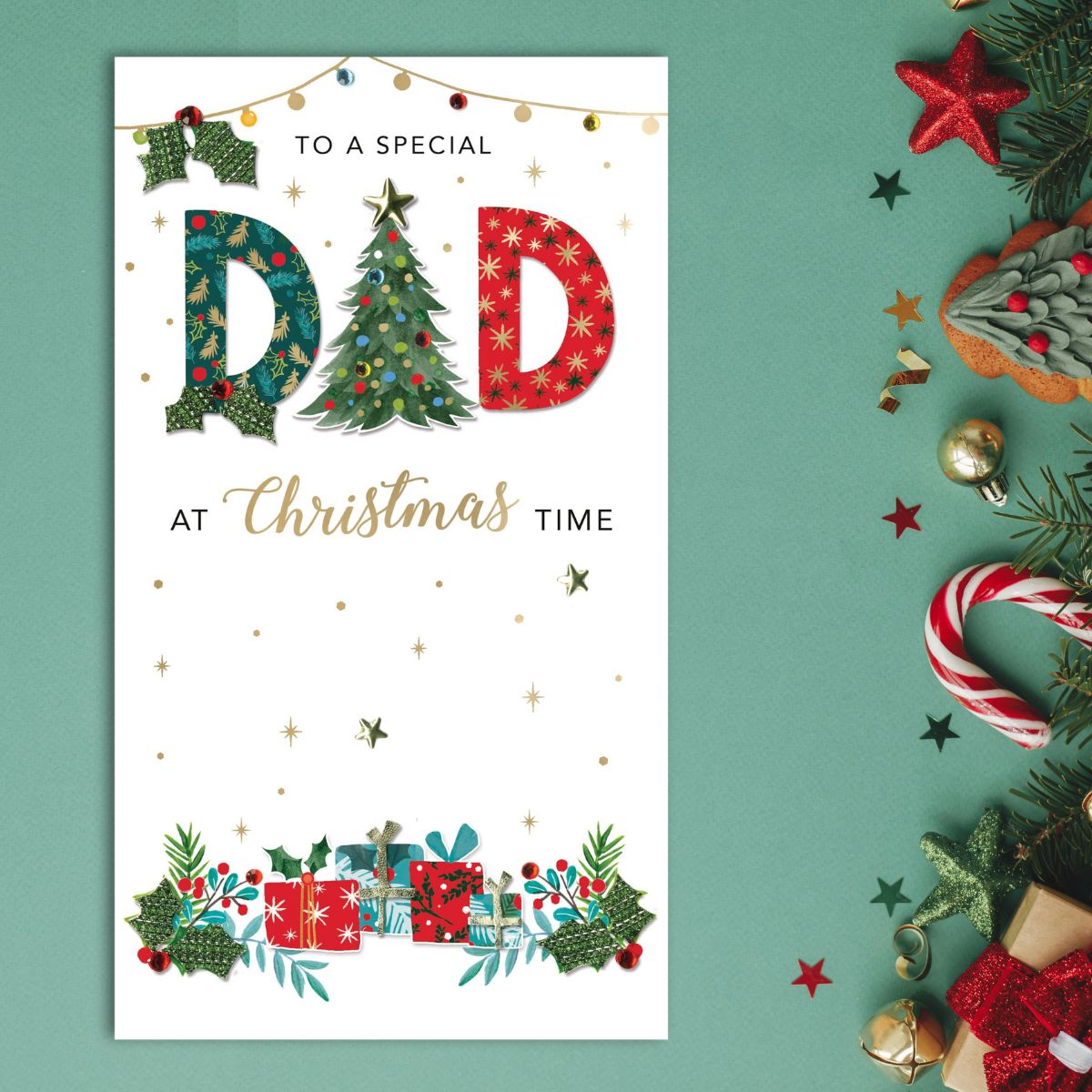 Dad Christmas Card - Festive Letters Embellished