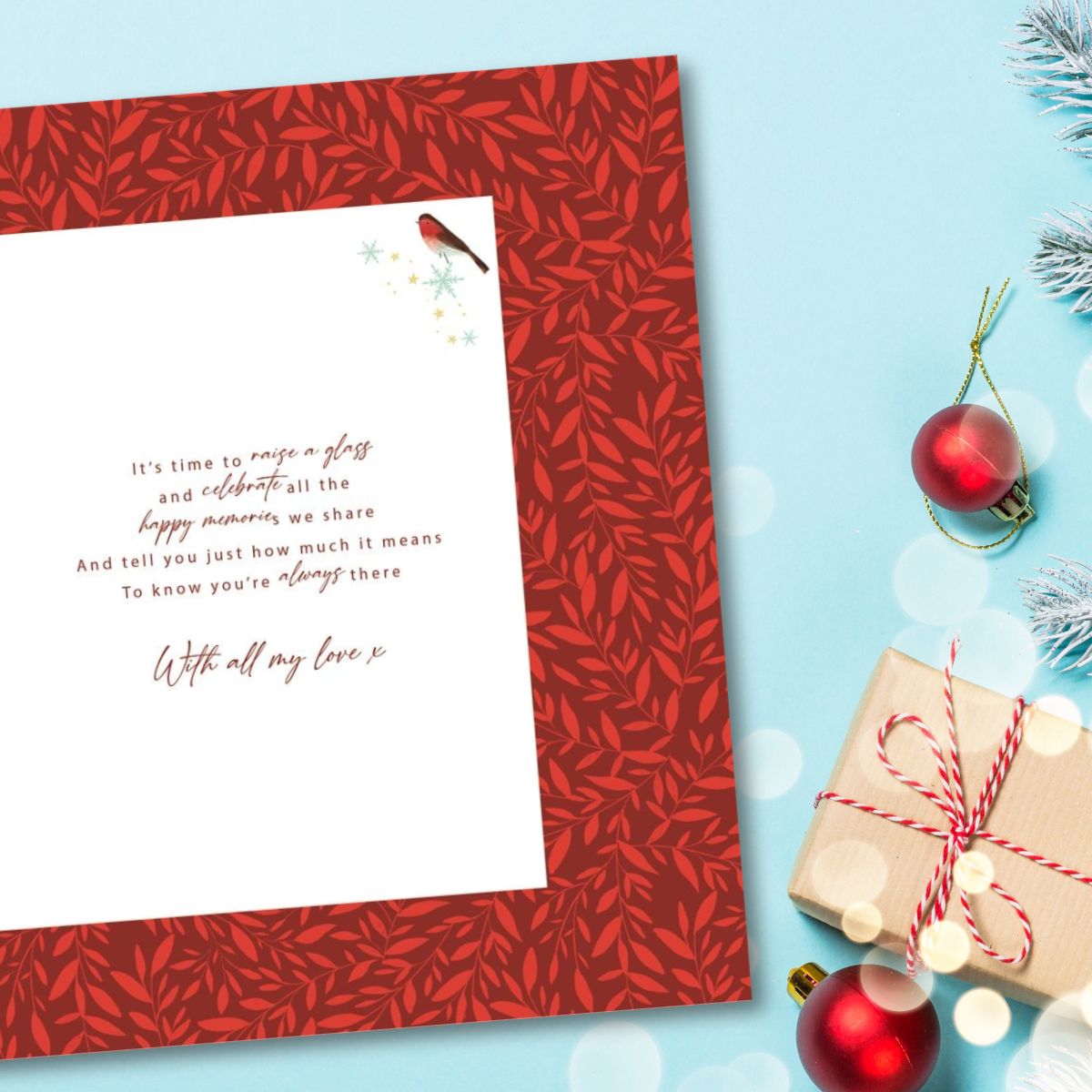 One I Love Boxed Christmas Card - Mistletoe Hearts