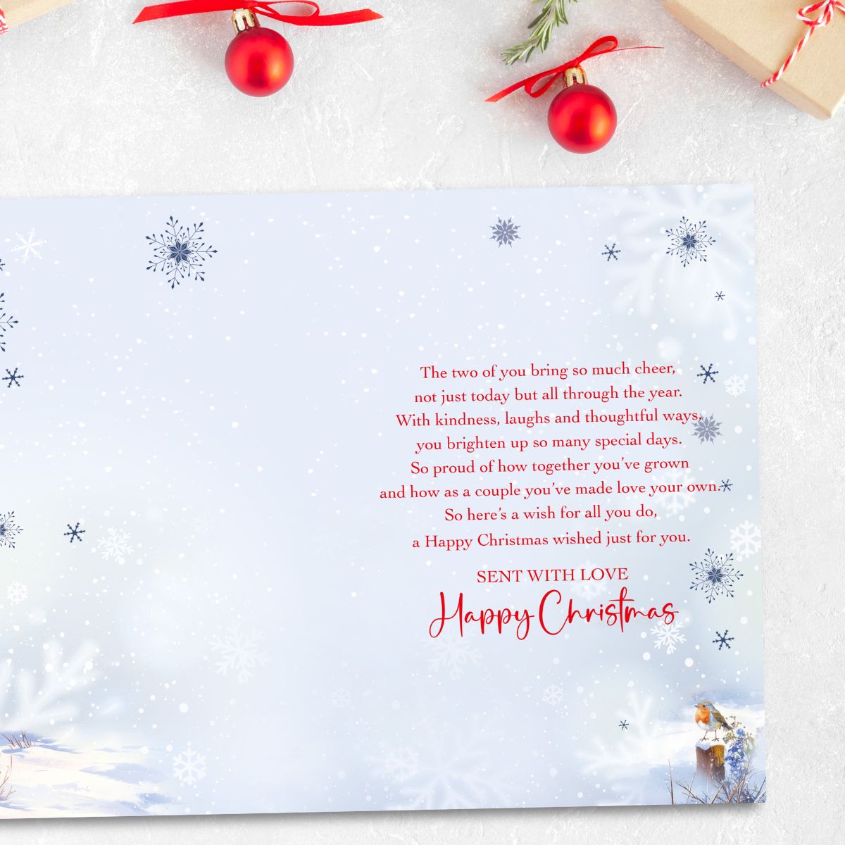 Son & Daughter-In-Law Christmas Card - Snowy Donkeys