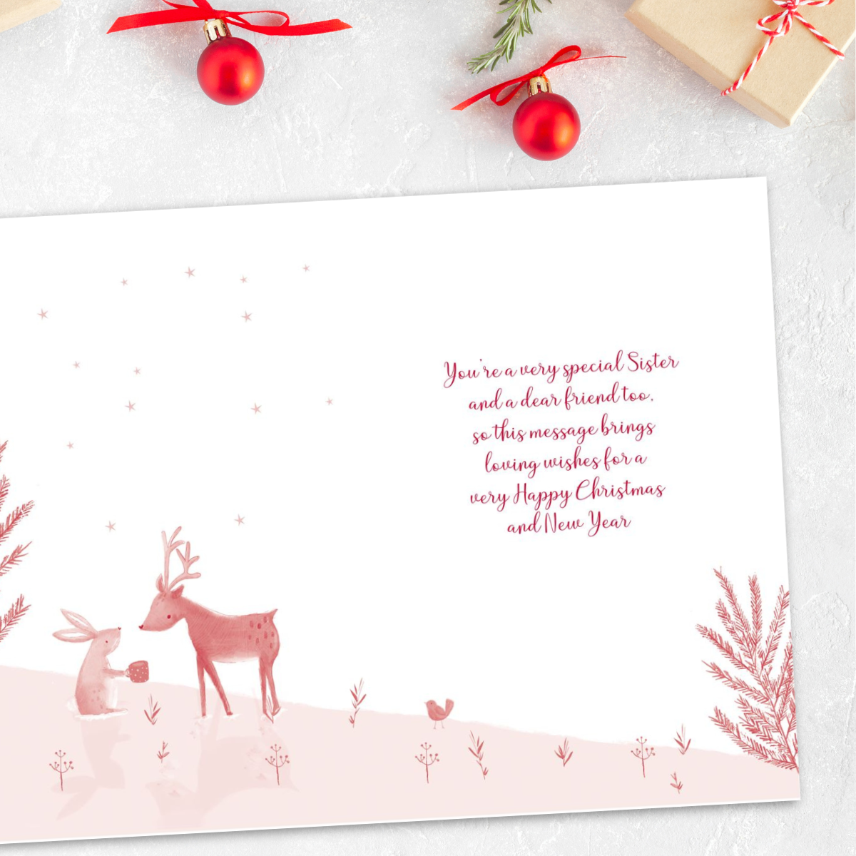 Sister Christmas Card - Deer & Rabbit