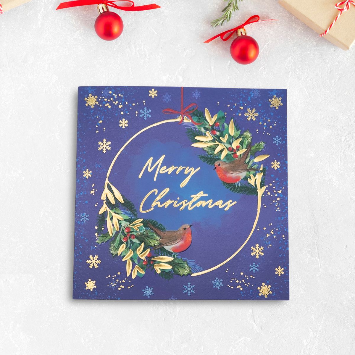 8 x Christmas Cards In Box - Robin Wreath