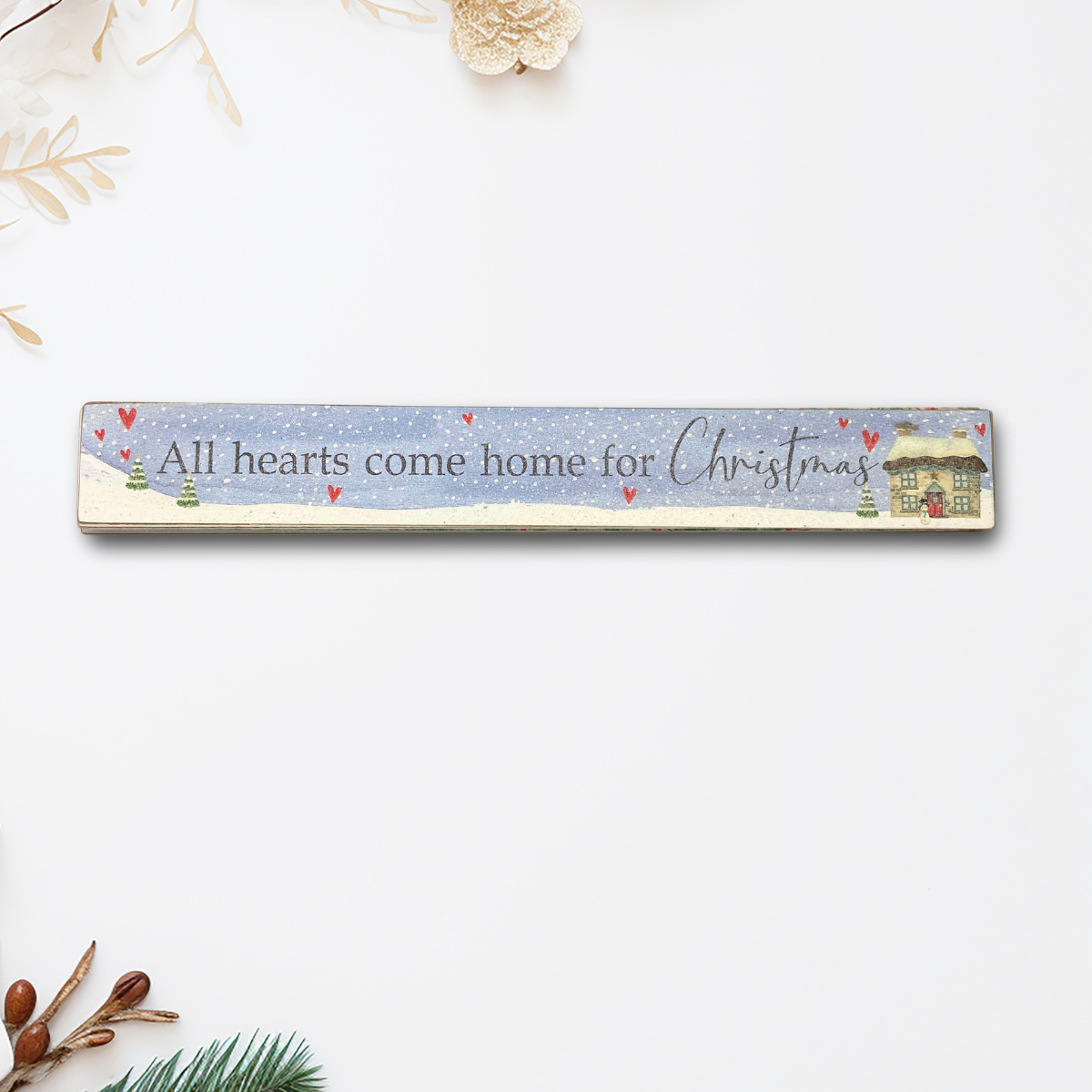 Christmas Wooden Mantel Plaque - All Hearts Come Home For Christmas