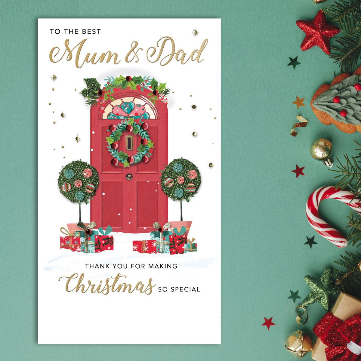 Mum & Dad Christmas Card - Front Door Embellished