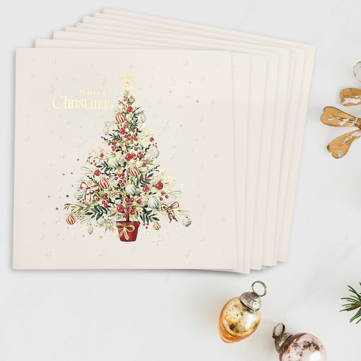 8 x Premium Christmas Cards In Box - Foiled Tree