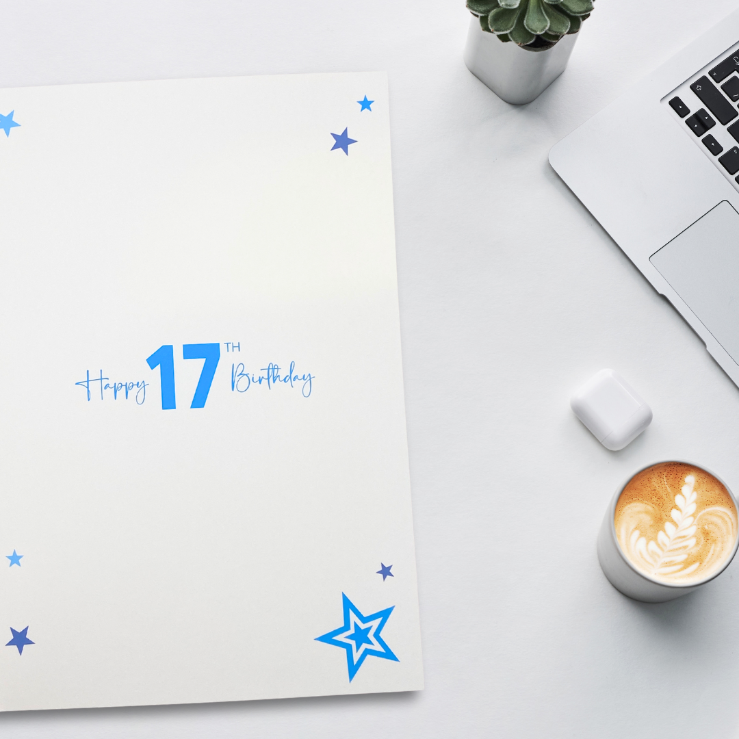 17th Birthday Card - Balloon & Stars