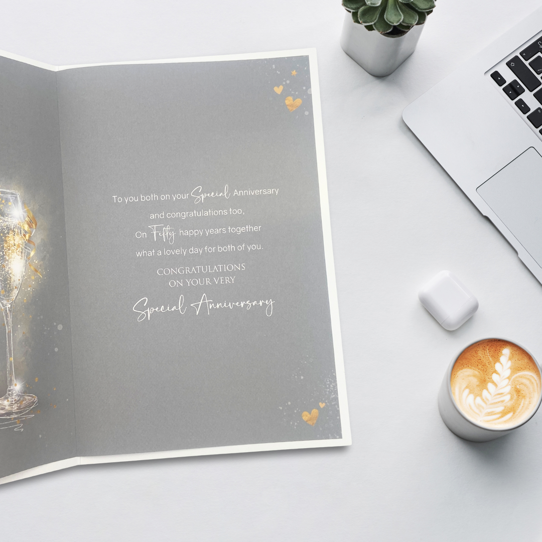 Golden Wedding Anniversary Card - 50th Grace Champagne Flutes