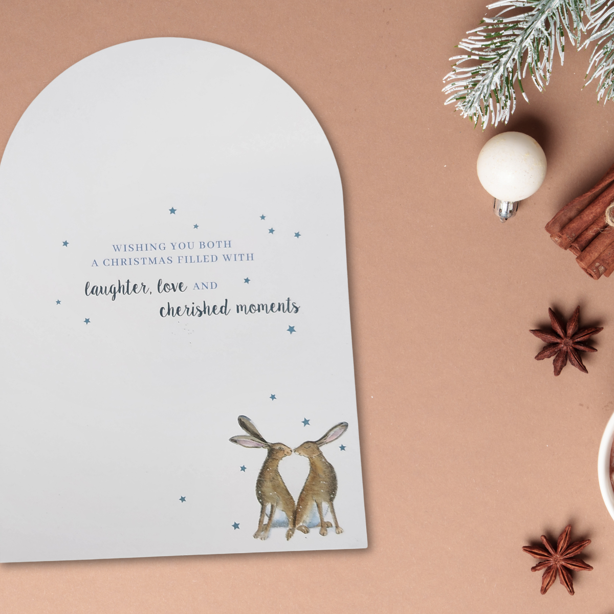 Special Couple Christmas Card - Cute Hares In The Snow