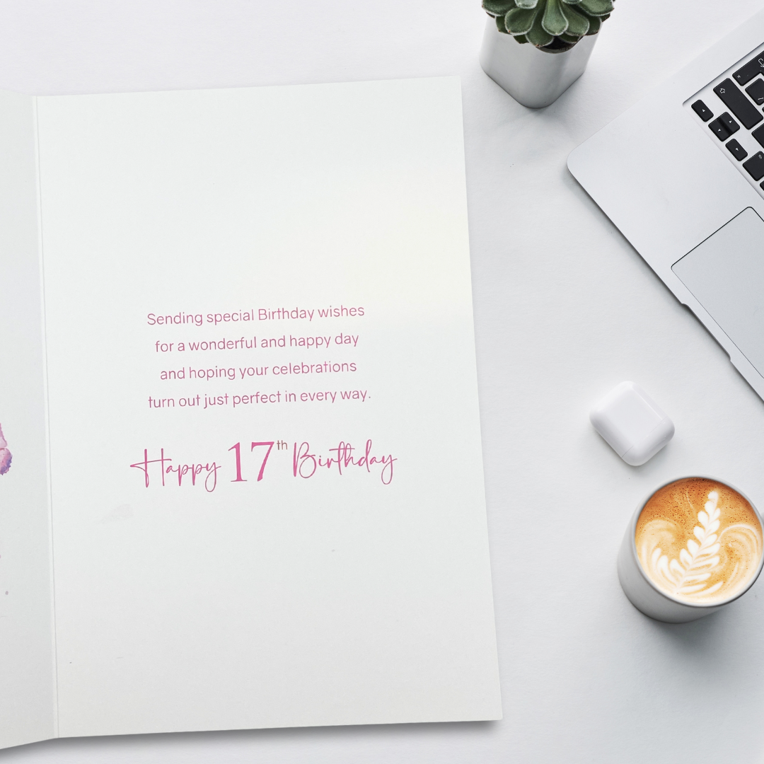 17th Birthday Card - Cake & Balloons