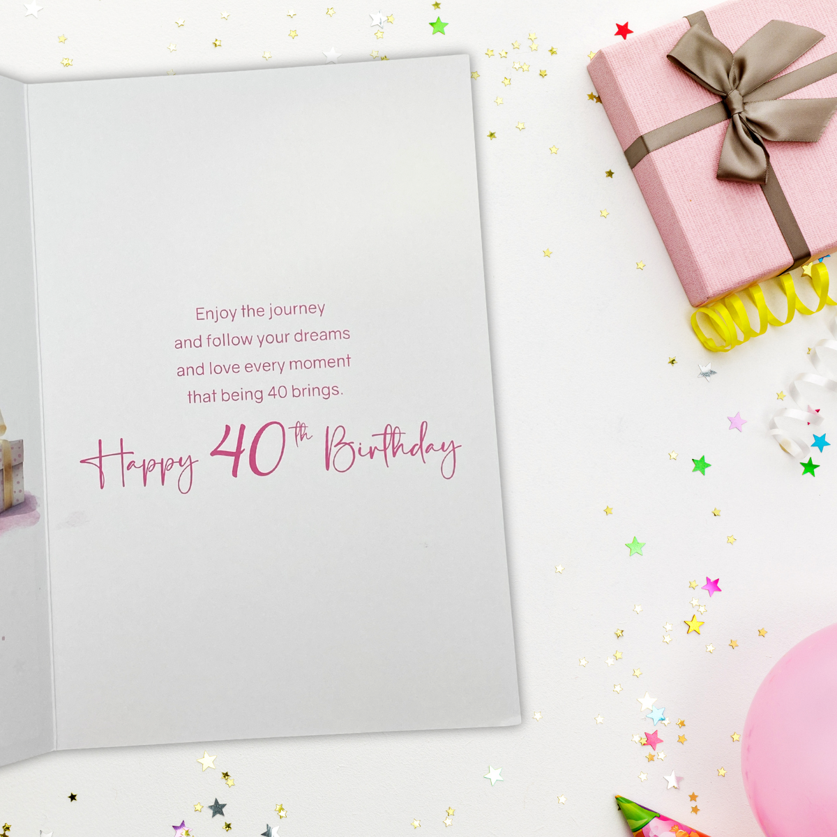 40th Birthday Card - Birthday Bliss Cake & Balloon