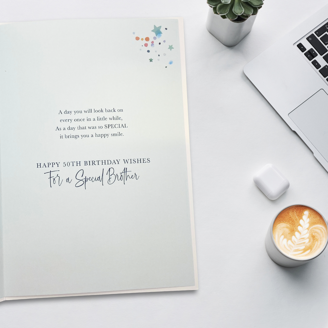 Brother 50th Birthday Card - Stars & Bubbles