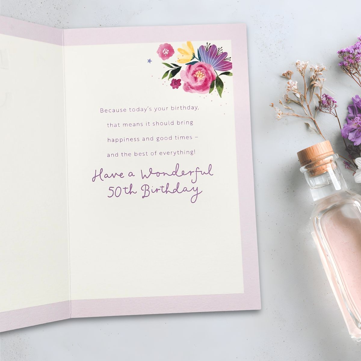 50th Birthday Card - Floral Decorated Cake