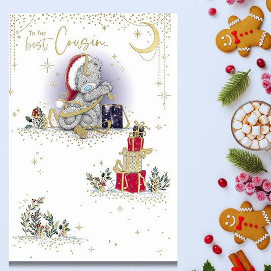 Cousin Christmas Card - Me To You Bear Wrapping Gifts