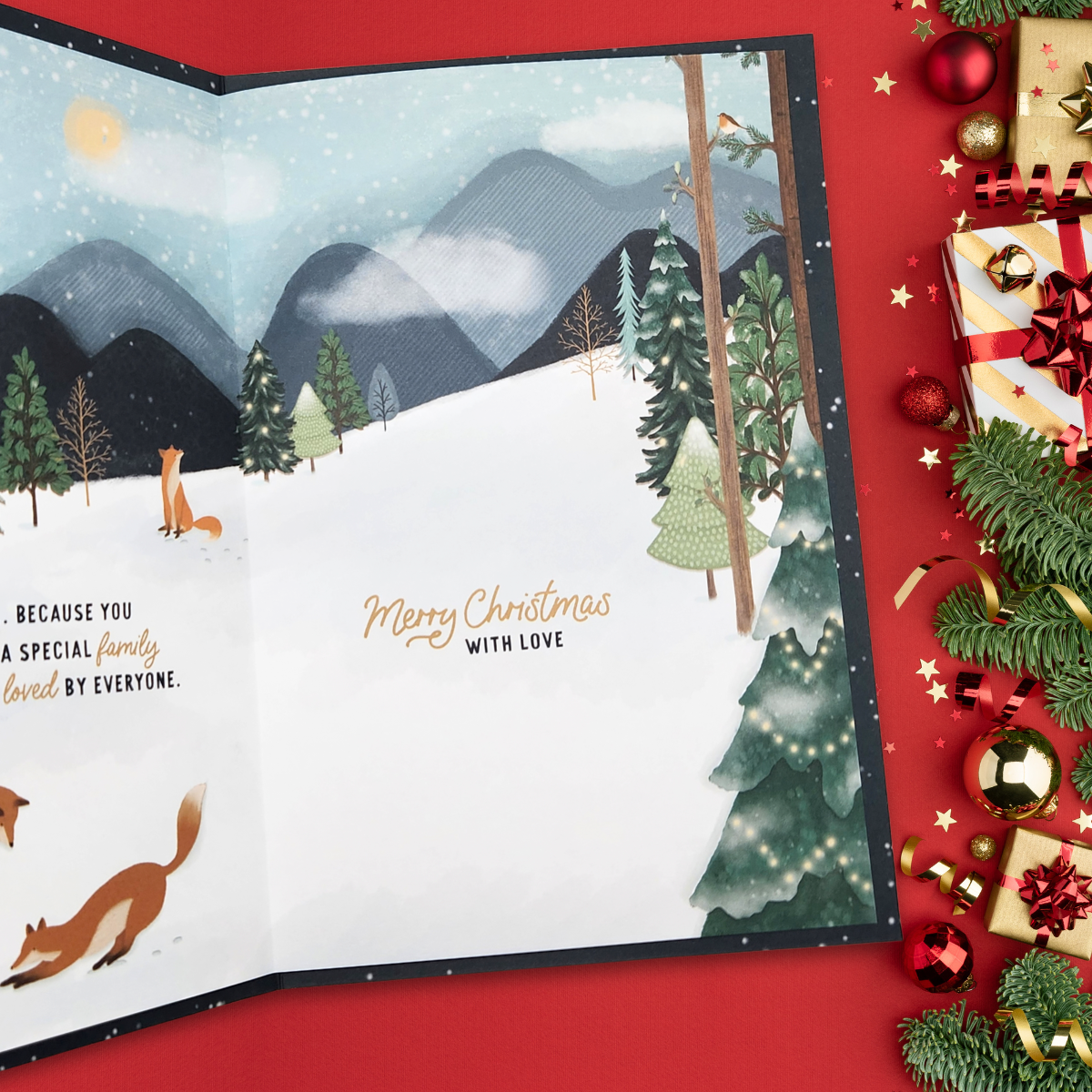 Nephew & Family Christmas Card - Wishing Well Foxes