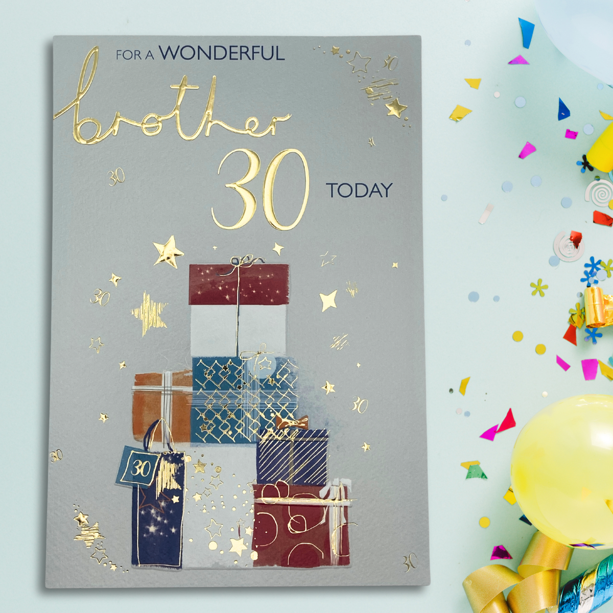 Brother 30th Birthday Card - Make Your Wish Stacked Gifts