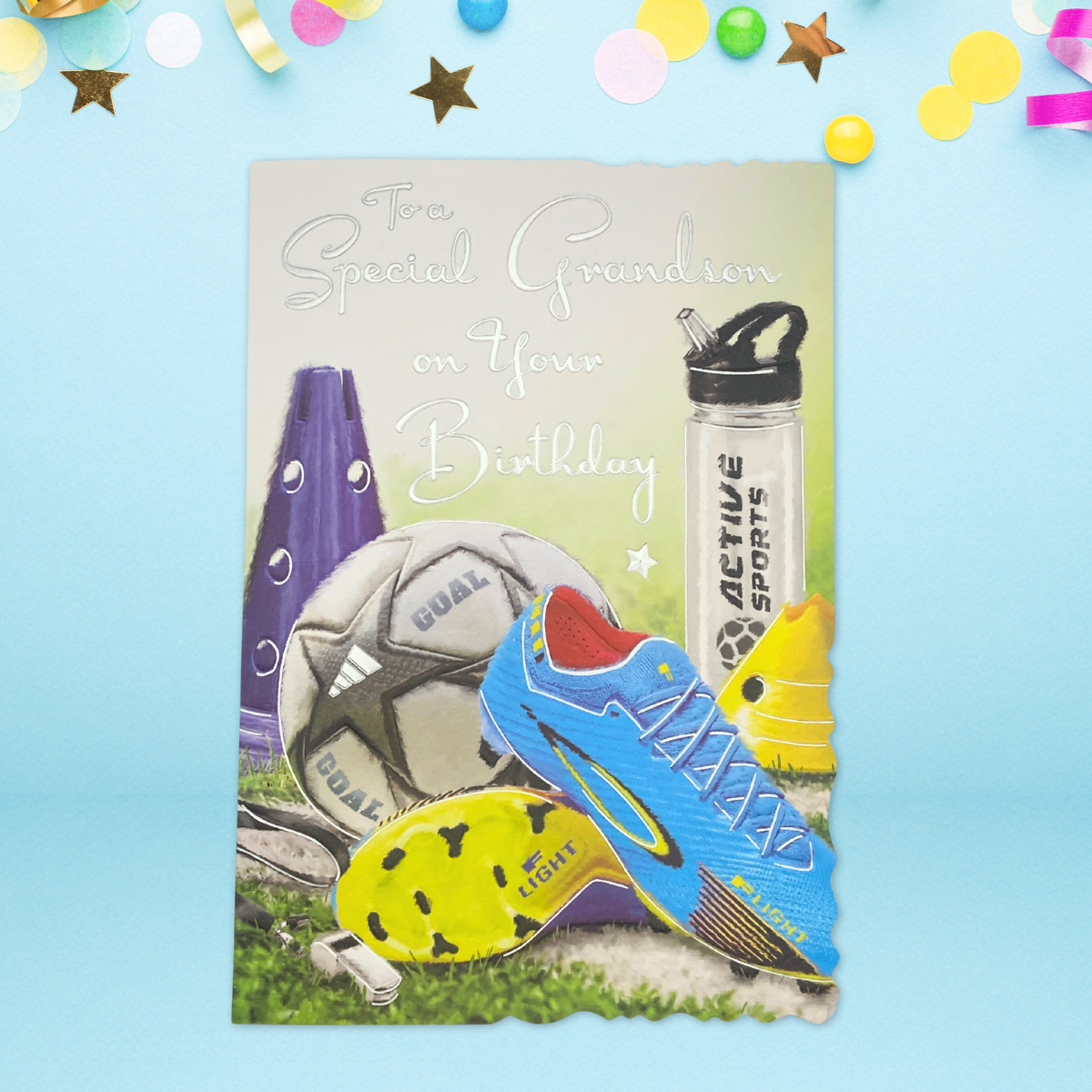 Grandson Birthday Card - Velvet Football Kit